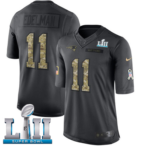 Nike Patriots #11 Julian Edelman Black Super Bowl LII Men's Stitched NFL Limited 2016 Salute To Service Jersey
